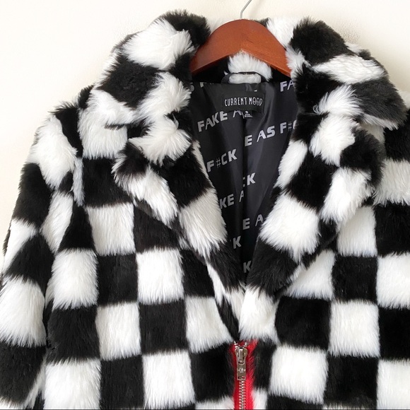 Current Mood checkerboard faux fur jacket - Picture 4 of 10